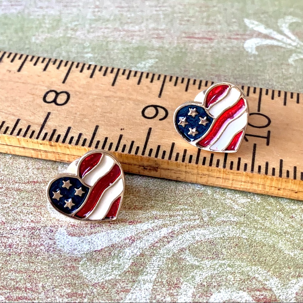 Avon US Flag Heart Pins, Set of 2, vintage brooch
